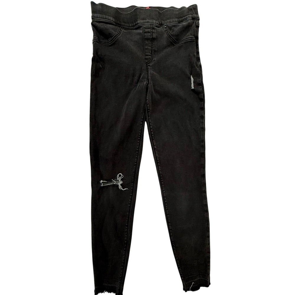 SPANX Distressed Black Washed Denim Jeggings Pull On Skinny Jeans Medium M (224)